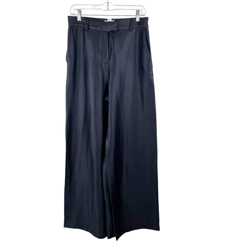H&M Pants Women 10 31 x 30 Black Shiny Wide Leg Solid Casual Bottoms